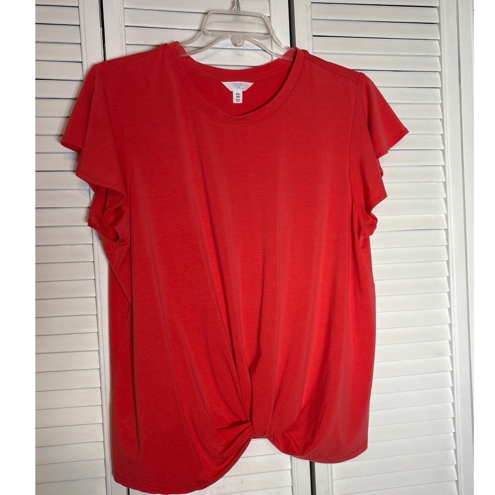 Time and Tru Coral Red Twist Front Flutter Sleeve Top XXL 20 Lyocell Blend